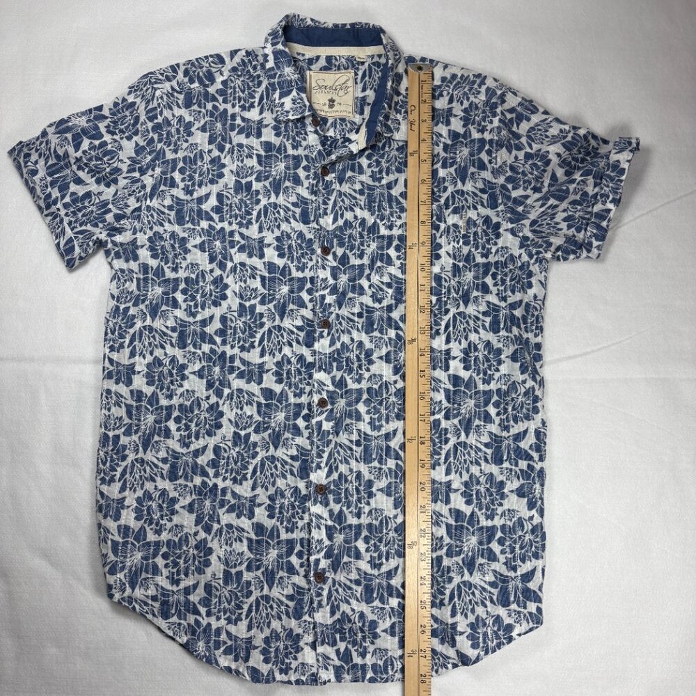 Soul Star Men’s Floral Print Button Short Shirt Blue/White Hawaiian Botanical M - Picture 4 of 7